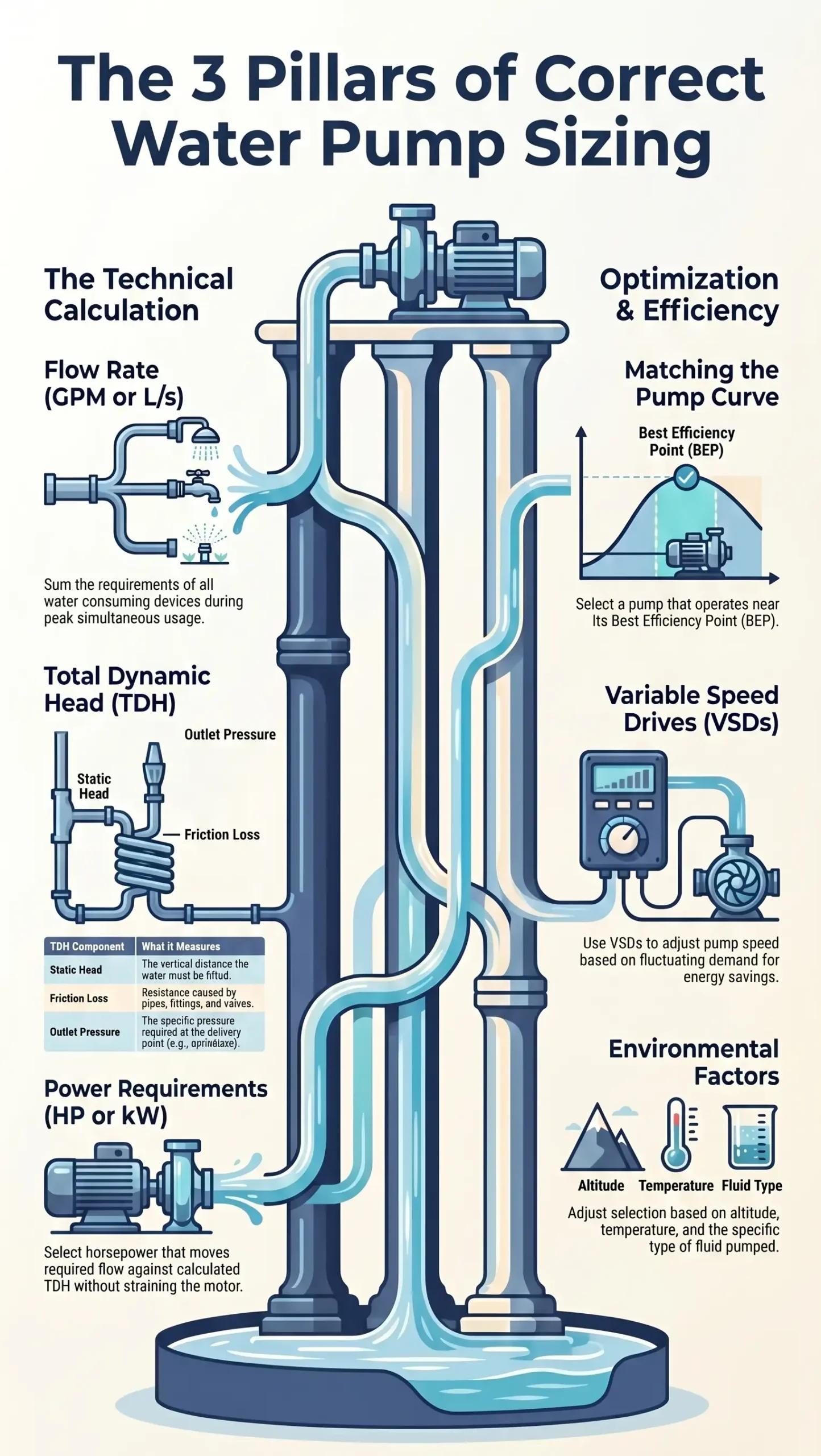 water pump size