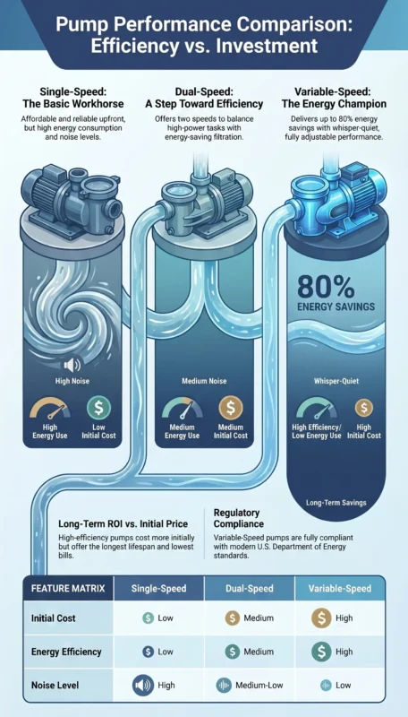 Comparison of single-speed, dual-speed, and variable-speed pumps